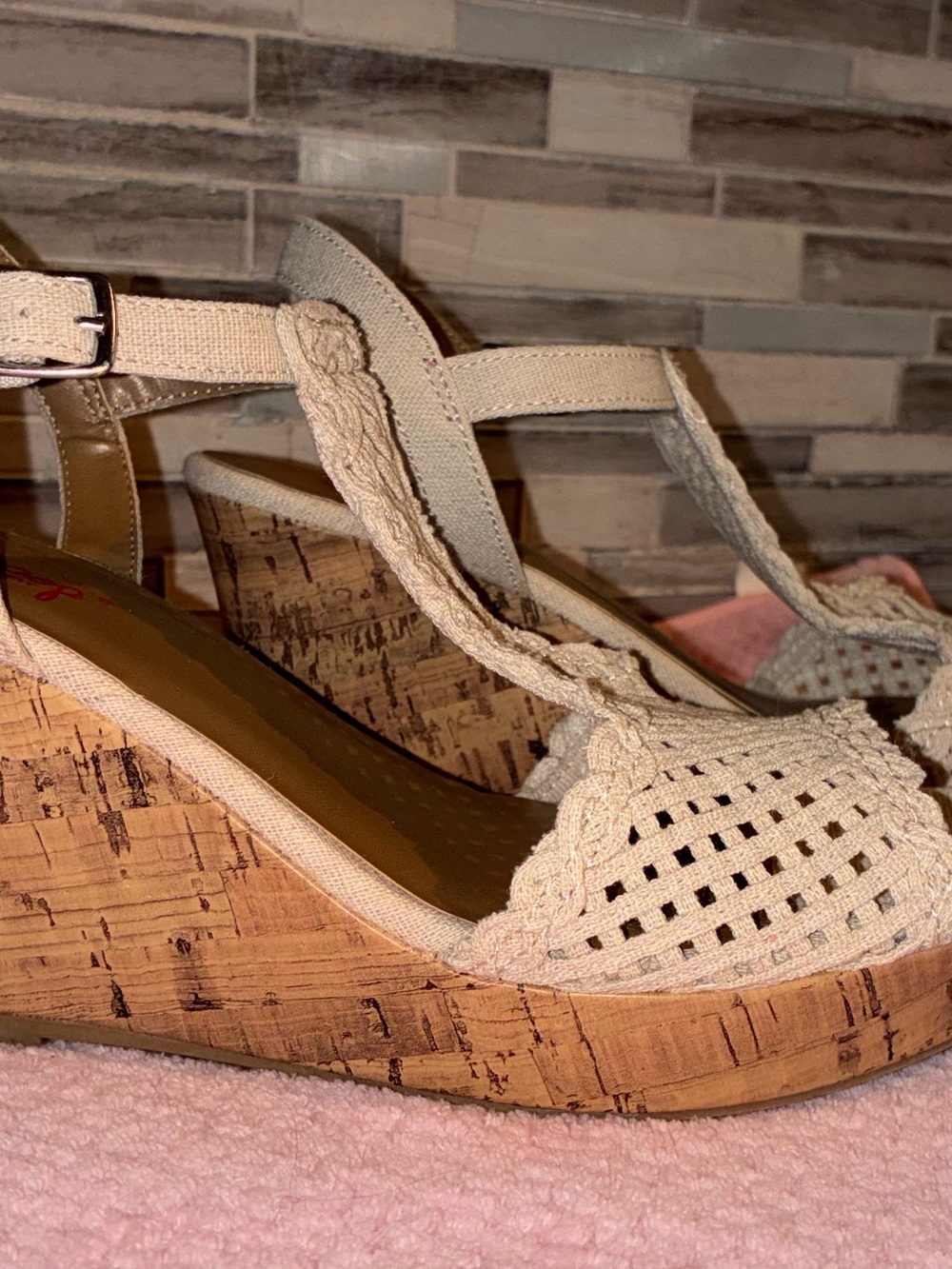 Jellypop Cream Crochet Cork Wedge Sandals